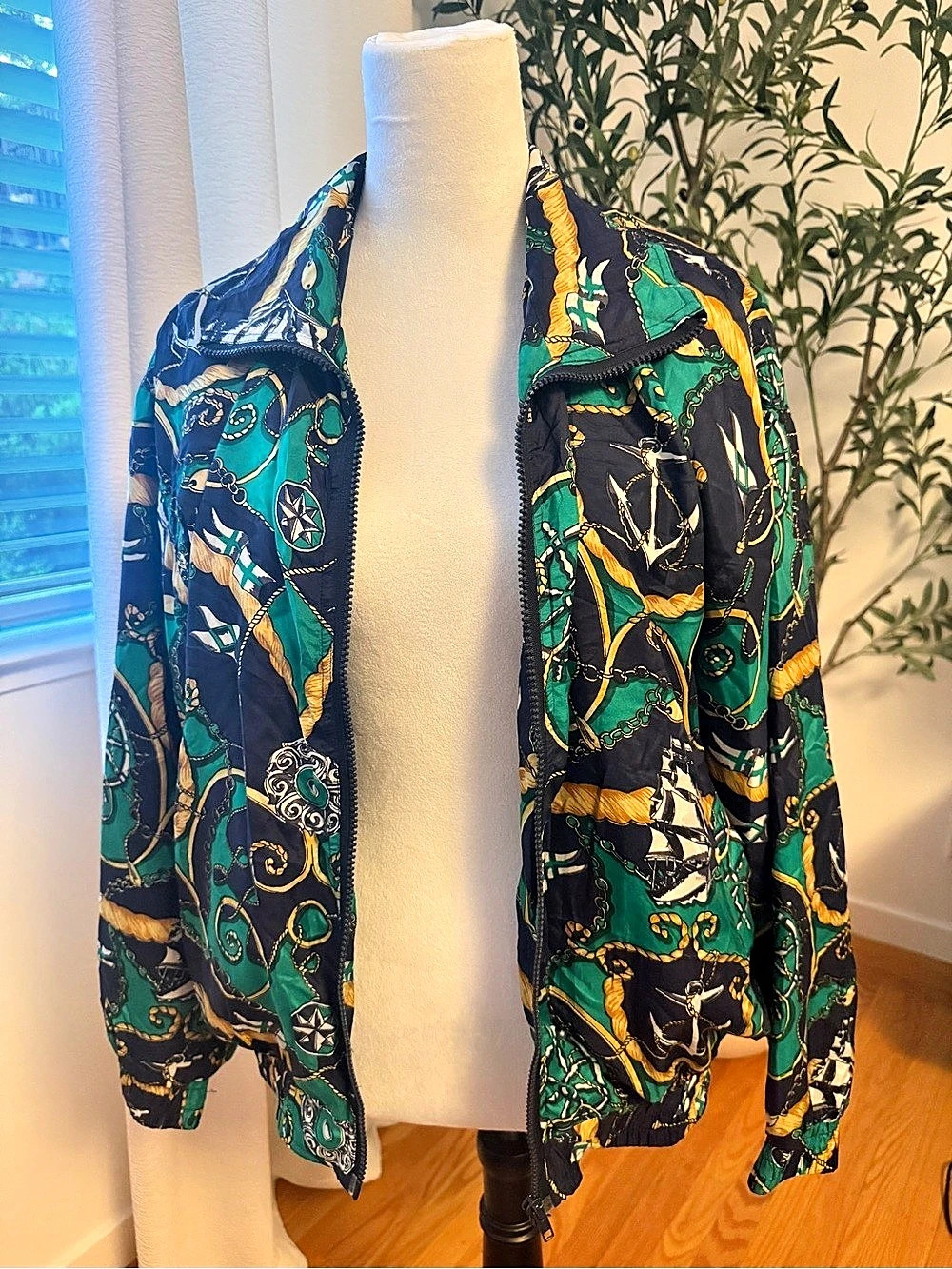 BOGARI Vintage Silk Nautical Bomber Jacket Printed Bomber Size Medium